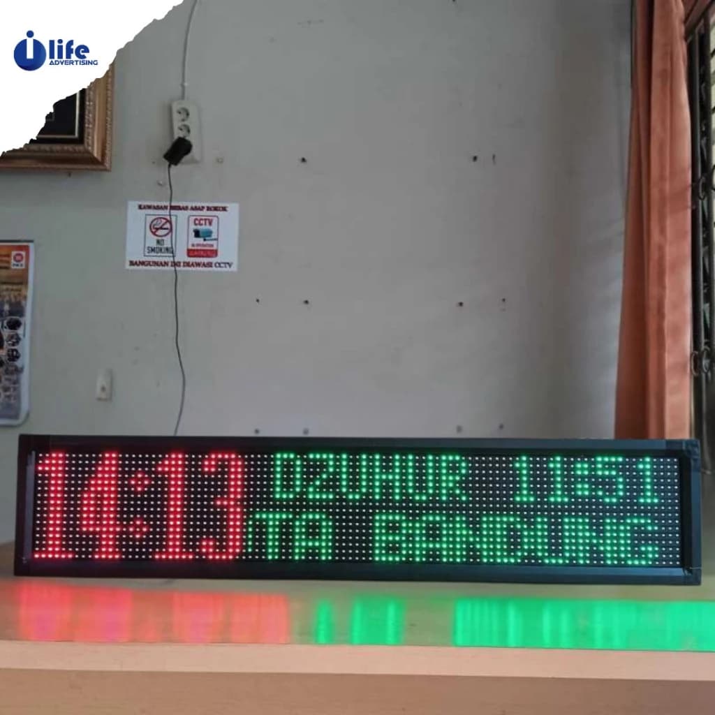 Gambar jadwal sholat digital dwi warna hijau untuk tanggal dan lokasi merah untuk jam